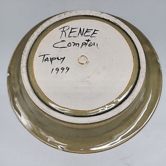 Vintage Handmade Pie Dish Stoneware 1999 Renee Compton - Picture 2 of 4